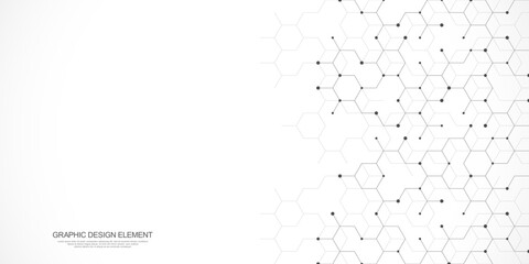 Graphic design element with abstract geometric background of simple hexagon pattern