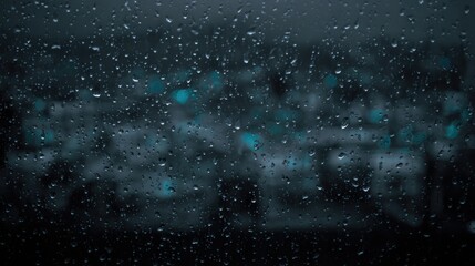 Naklejka premium Rain Running Down a Window at Night With City Lights Blurred in the Background