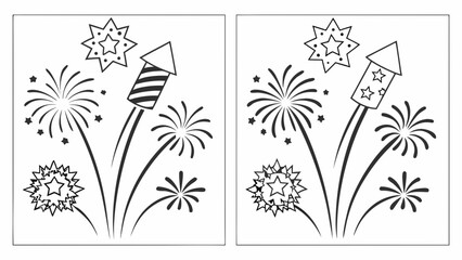 Celebratory fireworks display in black and white Vector