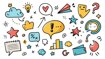 Creative doodle illustration featuring various icons and symbols Vector