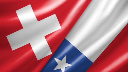 Switzerland and Chile two national flags filling the entire frame, close-up view, edge-to-edge composition