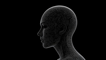 Artificial intelligence and cognitive neural network concept illustration with digital human profile for technology website banner