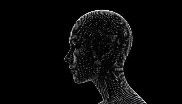 Artificial intelligence and cognitive neural network concept illustration with digital human profile for technology website banner - Powered by Adobe