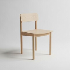 A minimalist wooden chair, isolated on white background