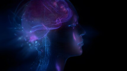Futuristic portrait reveals glowing brainwaves a digital exploration of thought and neural connection