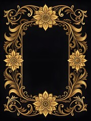 Elegant golden floral frame on black background for luxury designs