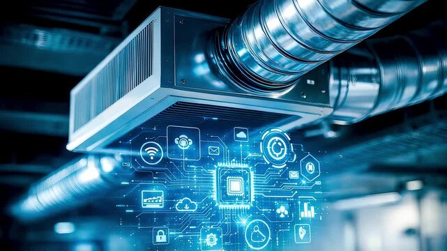 Smart building ventilation system with digital air quality controls, connected HVAC infrastructure and intelligent climate management technology