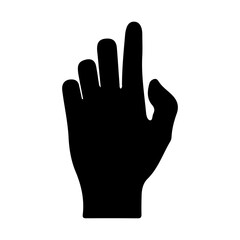 Obraz premium Black silhouette of a hand showing a peace sign on a white background