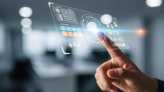Index finger tapping virtual screen demonstrating technology usability