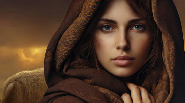 Photorealistic biblical portrait of Prophetess Deborah in bright daylight, confident middle-aged woman in ancient Israelite attire