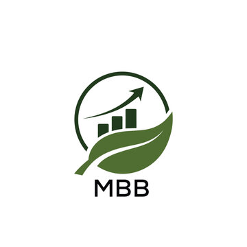 MBB Green Growth Logo with Leaf and Upward Chart. MBB Business, Finance, Investment & Eco. MBB Branding Icon
