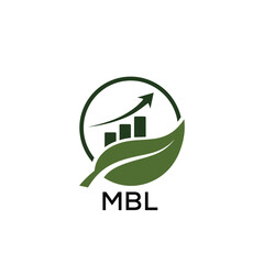 Obraz premium MBL Green Growth Logo with Leaf and Upward Chart. MBL Business, Finance, Investment & Eco. MBL Branding Icon 