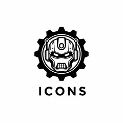 Naklejka premium Mechanical Robot Head Icon Design Illustration