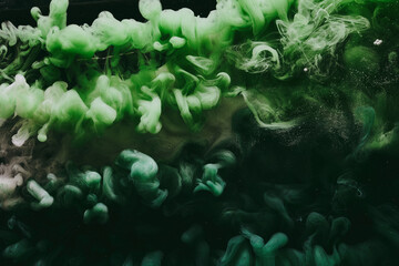 Abstract green background. Moving smoke flow, fluid liquid art.