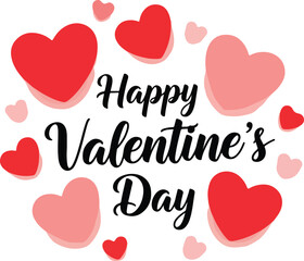 Sweet Happy Valentine's Day message surrounded by a collection of scattered pink and red paper-cut style hearts on a soft pink background. , Generative Ai