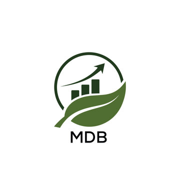 MDB Green Growth Logo. MDB Leaf and Upward Chart &ndash; Business, Finance, Investment  MDB Branding Icon
