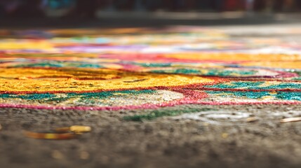 Vibrant Rangoli Art Celebrates Culture A Festive Ground Pattern Design Inspires Joyful Urban Moments