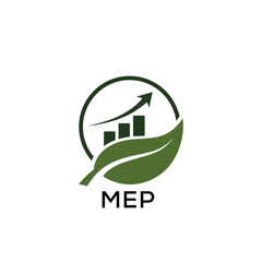 Fototapeta premium MEP Green Growth Logo. MEP Leaf and Upward Chart – Business, Finance, Investment MEP Branding Icon 