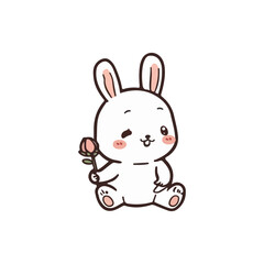 Obraz premium Cute rabbit with flower cartoon