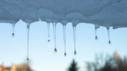 Frozen Glass Texture Shows Spring Drops Falling Slowly on a Clear Day in a Natural Setting