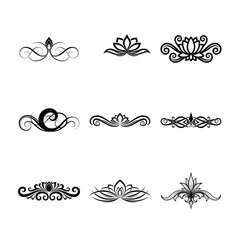 Decorative Flourishes and Ornate Dividers Collection: Lotus and Swirl Motifs, Vector Elements for Design