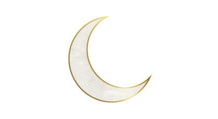 Ornate golden crescent moon shape with radiating lines and intricate details isolated on a transparent background