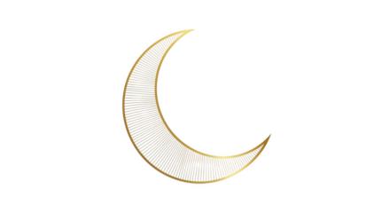 Ornate golden crescent moon shape with radiating lines and intricate details isolated on a transparent background