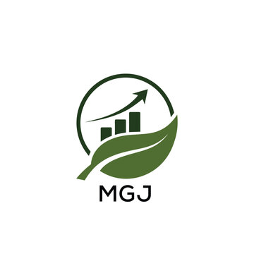 MGJ Green Growth Logo. MGJ Leaf and Upward Chart &ndash; Business, Finance, Investment  MGJ Branding Icon
