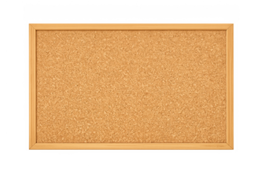 Empty cork board with wooden frame isolated on transparent background, displaying notice or message space - Powered by Adobe