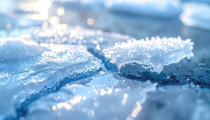 Macro View of Melting Ice During Spring Thaw Shows Texture and Detail of Ice Surface