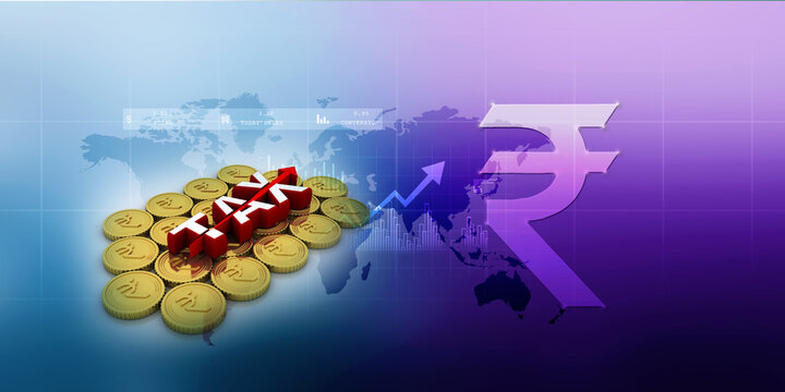 3D rendering illustration Rupee currency in gold coin with gst tax 