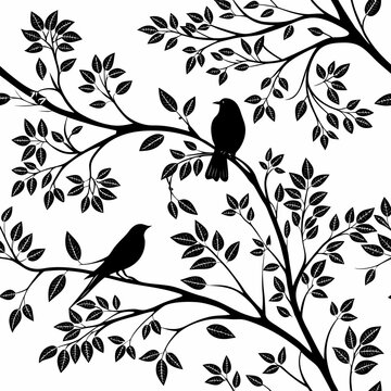 Silhouette Birds on Branches NatureInspired Vector Illustration.