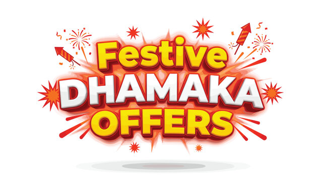 Festive Dhamaka offers banner design, Diwali firecracker explosion sale promotion illustration, colorful Indian festival shopping marketing concept