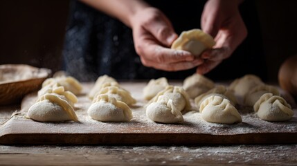 Traditional Russian dumplings lovingly crafted a cozy kitchen scene evokes warmth and authentic culinary heritage