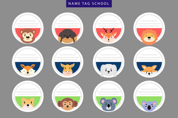 Fototapeta premium Collection of adorable cartoon animal name tags with playful designs perfect for school or events