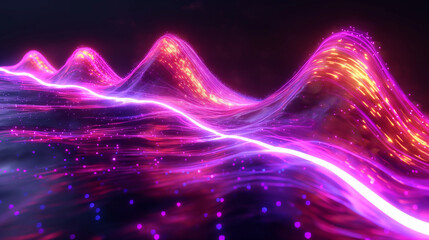 Abstract glowing neon wave flow with sparkling particles and light trails, digital art visualization