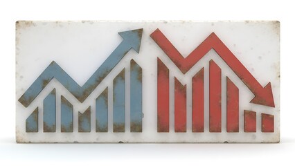 Business comparison chart showing growth and decline with blue rising arrow and red falling arrow on white background