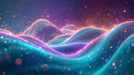 Fototapeta premium Abstract glowing waves of light and particles, fantasy digital art