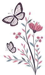 Elegant Butterfly and Floral Illustration for Creative Projects.