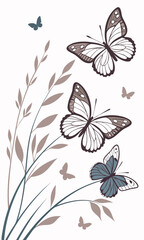 Elegant Butterfly Illustration with Floral Accents and Soft Colors.