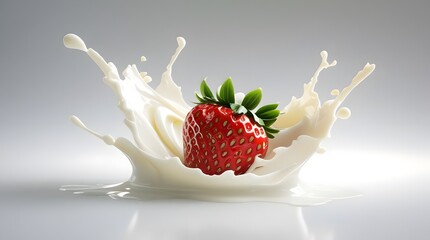 Gourmet Dessert Concept: Ripe Berry and Liquid Cream Motion