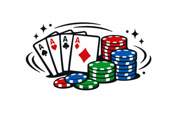 Obraz premium Poker hand and colorful casino chips with four aces