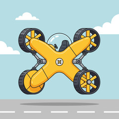Conceptual Flying Car Hovering Above The Road
