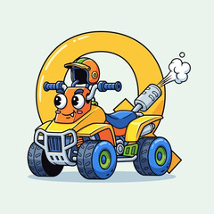 Cute Monster Quad Bike Speeding Mascot