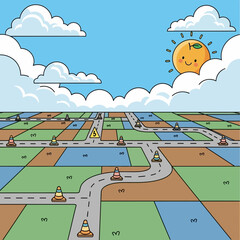 Cute Winding Road Map Across Divided Farmland