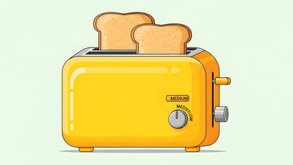 Yellow toaster with two slices of bread cartoon illustration on transparent background