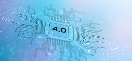 Obraz premium Industry 4.0 Transforming Manufacturing Illustrated on a Processor.