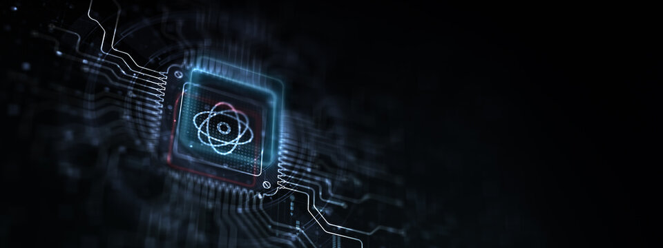 Quantum Computing Revolutionizing Information Processing Illustrated on a Processor Touched by a Human Hand.