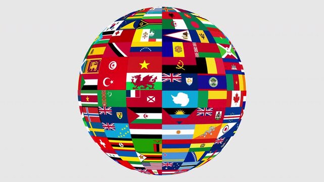 3d animation of globe with flags