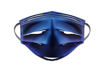 Three-layer blue medical mask with pleated and elastic ear loops isolated on a transparent background